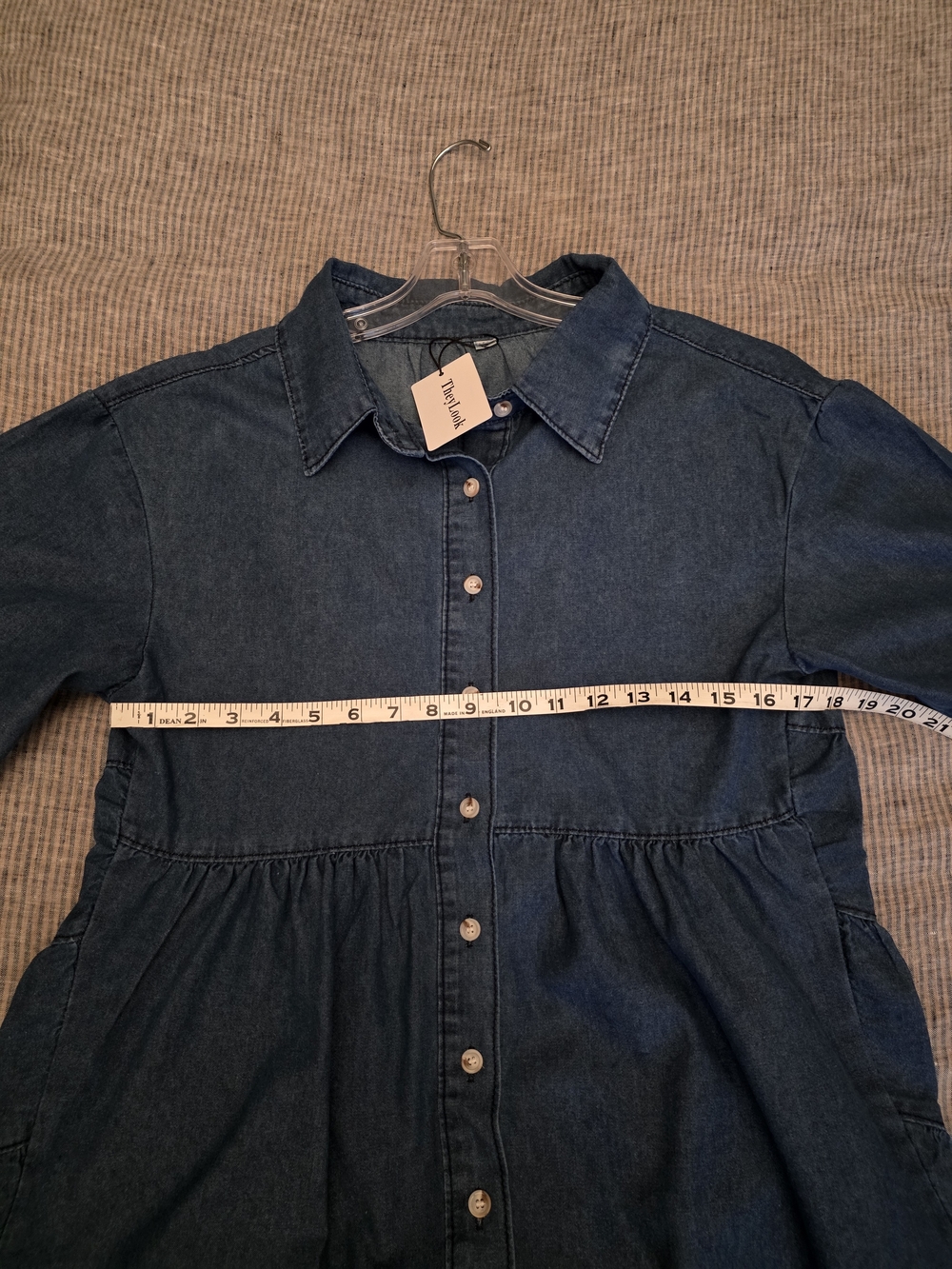 Short-Sleeve Dark Blue Denim Midi Dress with Button Front Size M - Picture 3 of 4